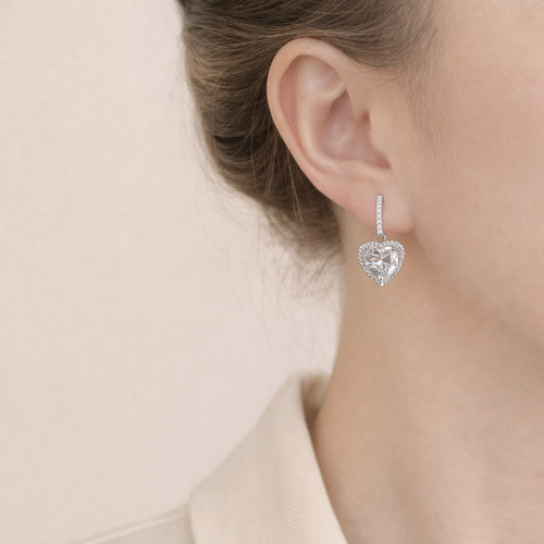 Crystal Inlay Heart Drop Earrings