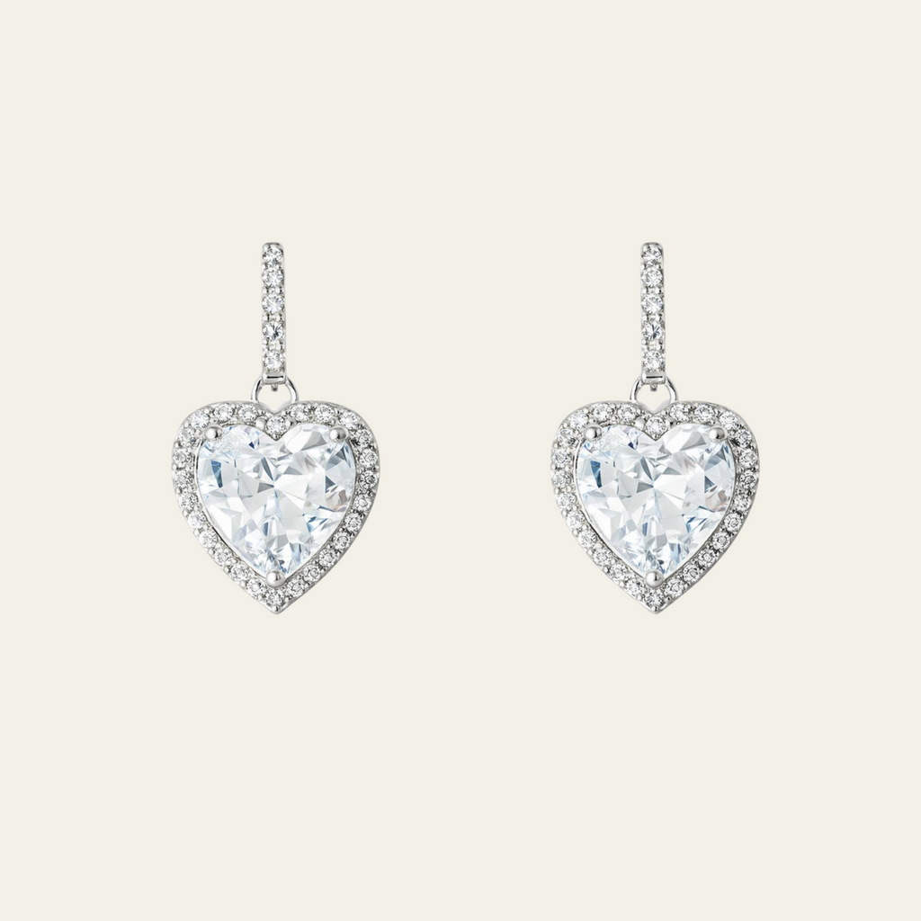 Crystal Inlay Heart Drop Earrings