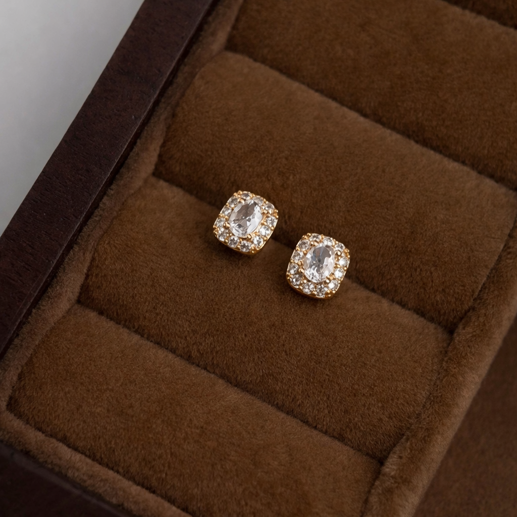 Electroplated Gold Square Halo Stud Earrings