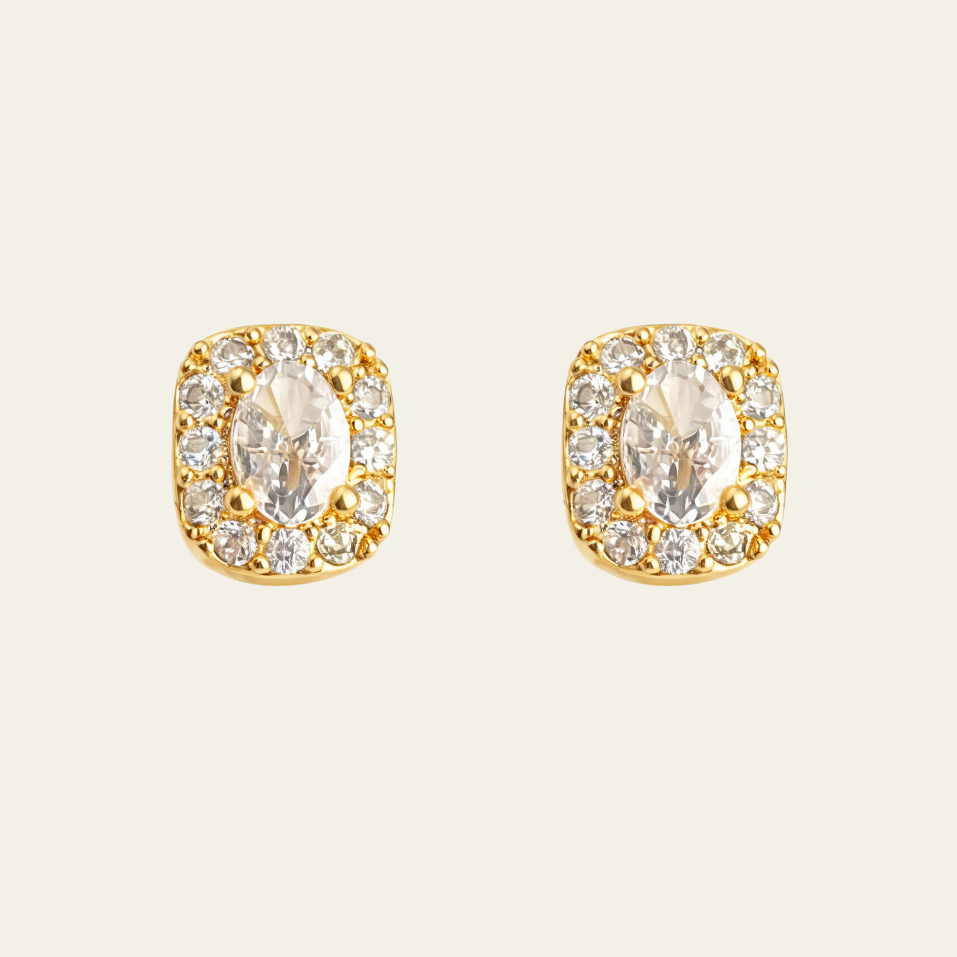 Electroplated Gold Square Halo Stud Earrings