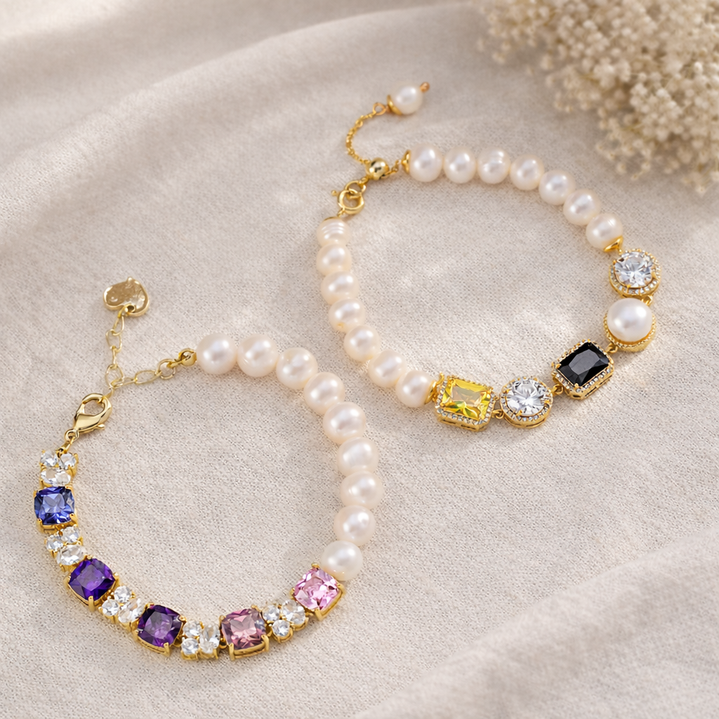 Sterling Silver Pearl Gemstone Chain Bracelet