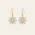 14k Gold Snowflake Cubic Zirconia Drop Earrings Gold Tone