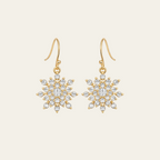 14k Gold Snowflake Cubic Zirconia Drop Earrings Gold Tone