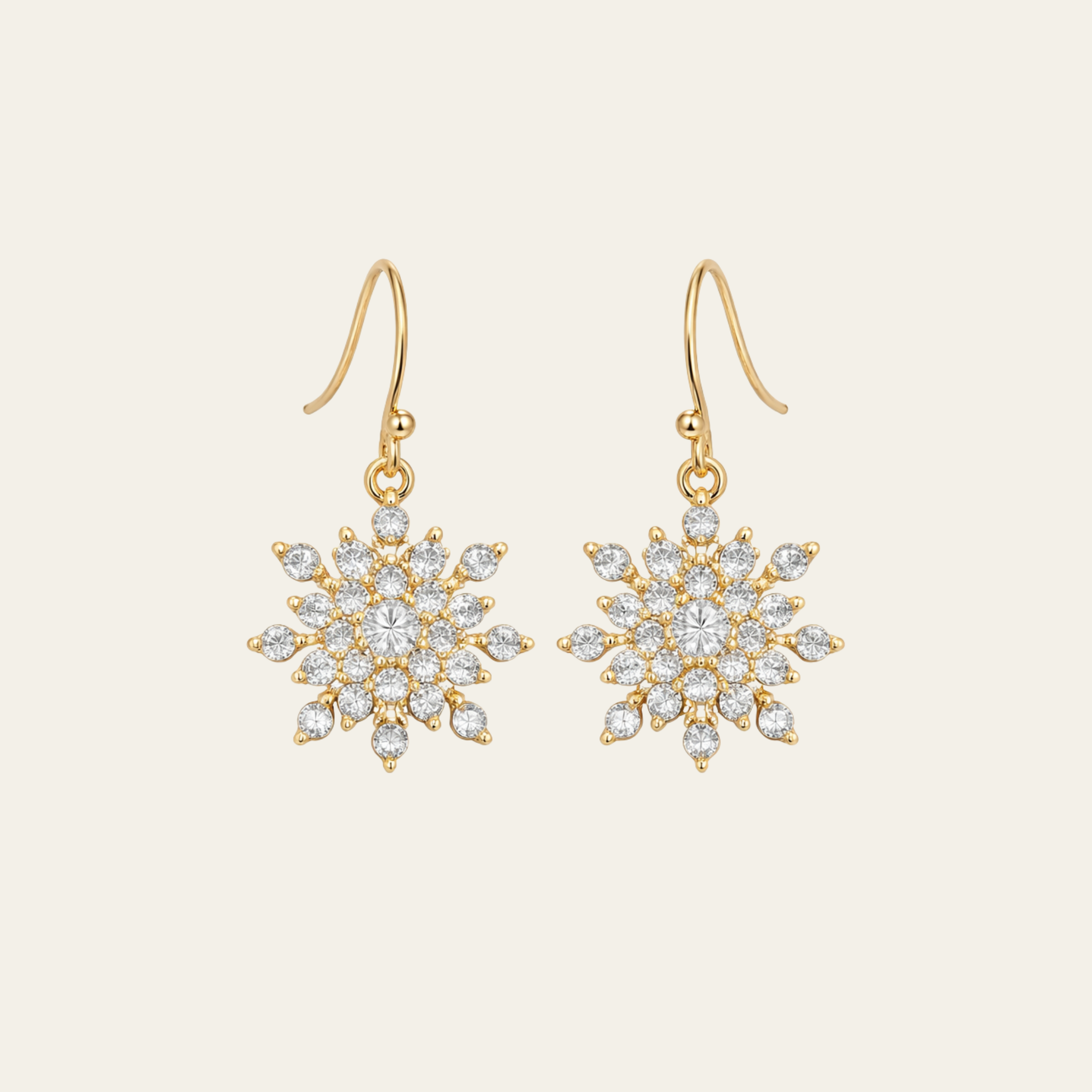 14k Gold Snowflake Cubic Zirconia Drop Earrings Gold Tone