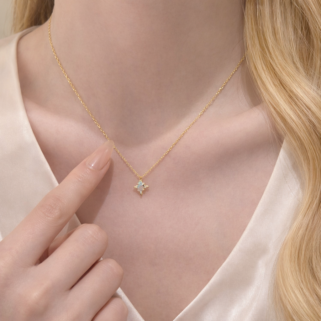 Sterling Silver Octagram Zircon Pendant Necklace